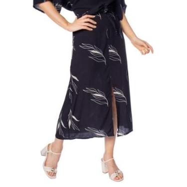 Imagem de Saia Midi Feminina Giraffe Estampa Folhas com Fenda Preto-Feminino