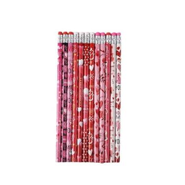 Imagem de FYXMI Lápis de madeira, 24 unidades, hexagonais amarelos, grafite HB, 0,7 cm de diâmetro, para anotações, desenho escolar, escritório, tema de aniversário, a partir de 5 anos (estilo dia dos namorados