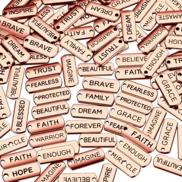 Imagem de Hicarer Pingentes de palavras gravados pingentes motivacionais pingentes acessórios para fazer joias para colares faça-você-mesmo, pulseiras, chaveiros (ouro rosa, 40 peças)