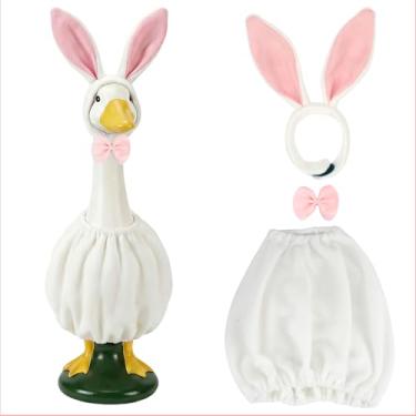 Imagem de On-Airstore Roupa de coelhinho da páscoa ganso para varanda roupas de orelha de coelho de primavera para jardim de 58 cm de altura, gramado de ganso de concreto, roupas de gansos bobos para fantasia
