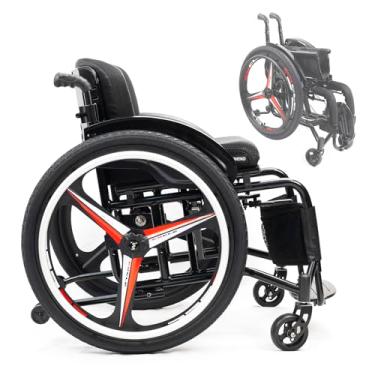 Imagem de NRNQMTFZ Cadeira de rodas dobrável autopropulsora, cadeira de rodas esportiva com moldura de alumínio superleve, carga de 100 kg, rodas com remoção de um botão (largura do assento 40 cm/15,7 pol, B)