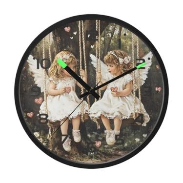 Imagem de SEHANY Lindo relógio de parede anjo silencioso sem tique-taque relógio redondo operado por bateria 30 cm controle de som luz noturna relógios de parede para sala de estar, cozinha, quarto, escritório