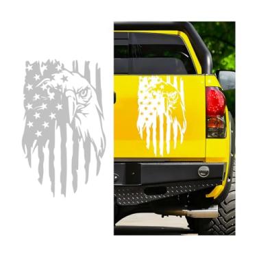 Imagem de FALVFUN Adesivo de caminhão águia bandeira americana, adesivo de porta traseira de caminhão envelhecido patriótico criativo, decoração de janela de para-choque externo de caminhão à prova d'água