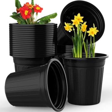 Imagem de 100 peças de vasos de 2 galões para berçário, vaso inicial de sementes, vasos de plástico para mudas de flores com orifícios de drenagem, recipiente flexível para plantas de jardim interno e externo