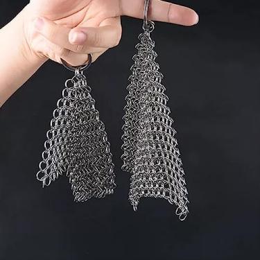 Imagem de Esfregador de ferro fundido de aço inoxidável, esfregador de cota de malha, limpador de frigideira com aro de pendurar, para panelas pré-temperadas, grelhadores, churrasqueiras, limpeza de panelas (18
