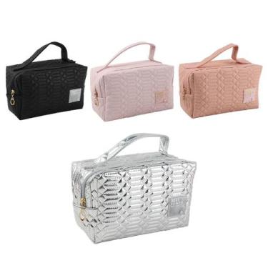 Imagem de Estojo Organizadora Maquiagem Cosmeticos Viagem Necessaire Texturizada