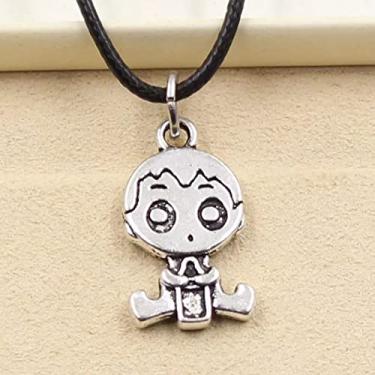 Imagem de EDCRFV Colar pingente de prata tibetano menino berloque cordão de couro preto feito à mão