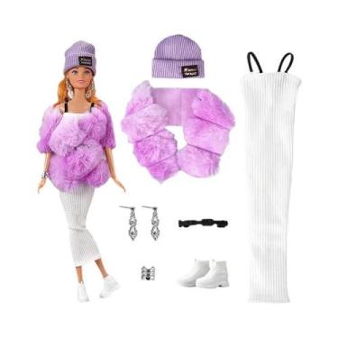 Imagem de Vestido Fashion Para Boneca Barbie, Conjunto De Inverno Com Saia, Suét