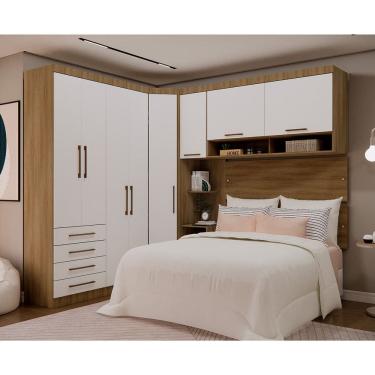 Imagem de Quarto Modulado Queen de Canto Diagonal com Guarda-roupas Maleiro e Cabeceira Paris Luciane Moveis
