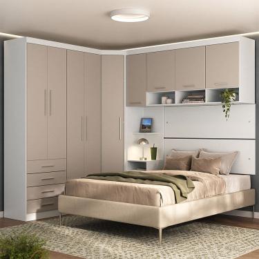 Imagem de Quarto Modulado Casal de Canto com Guarda-roupas Maleiro e Cabeceira Alpes Master Luciane Moveis