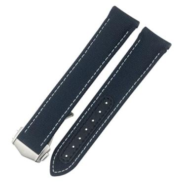 Imagem de IRFKR Pulseira de relógio de tecido de nylon de alta densidade com fivela de implantação de 20 mm e 21 mm para Omega AQUA TERRA 150 Seamaster 007 Moonwatch 19 mm pulseira azul (cor: azul branco,