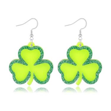 Imagem de Brincos de Dia de São Patrício, engraçados, fofos, brilhantes, trevo, trevo, berloque, brincos pendentes para o dia de São Patrício, para festas de fim de ano, joias femininas, Large, Acrílico, Sem