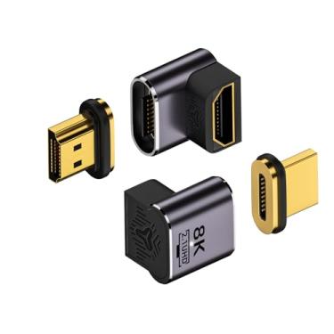 Imagem de Sisyphy Adaptador magnético HDMI com ângulo superior, conector HDMI 2.1 fêmea para macho 8K 60Hz 4K 120Hz saída para laptop, PC, monitor, TV, console de jogos, DVD