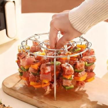 Imagem de Grelha de cozinha multifuncional de aço inoxidável de 40 cm com 24 espetos – Rotisserie vertical para fritadeira a ar, forno e bancada – Fácil de limpar e assar sem usar as mãos