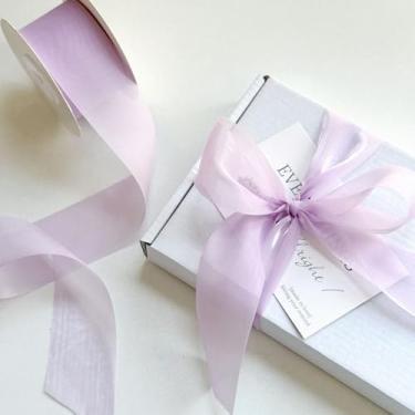 Imagem de Fita de organza transparente roxa clara de 2,5 cm para fazer laço, embrulho de presente, decoração de Natal, 21 jardas/rolo
