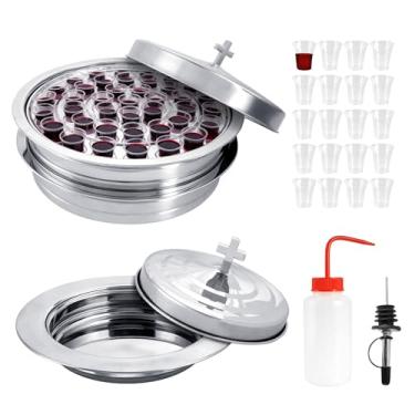 Imagem de Conjunto de bandeja de comunhão de aço inoxidável para igreja – 2 bandejas de vinho de comunhão com 1 tampa e 1 prato de pão com tampa, inclui 100 copos descartáveis, enchimento de copos