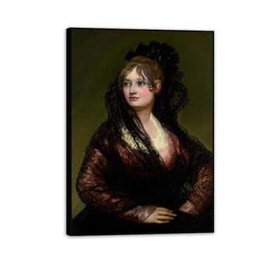 Imagem de Arte de parede Francisco Goya, Dona Isabel de Porcel, impressão em tela famosa reprodução de pinturas a óleo abstratas imagem emoldurada para decoração de casa 70 x 50 cm (28 x 20 polegadas) moldura