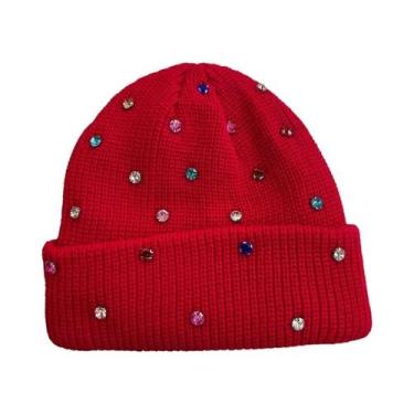 Imagem de Gorro De Tricô Feminino Com Strass Brilhante, Chapéu Macio Para Outono