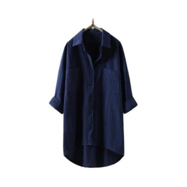 Imagem de Blusa Feminina De Algodão E Linho Tamanho Grande Casual De Manga Longa