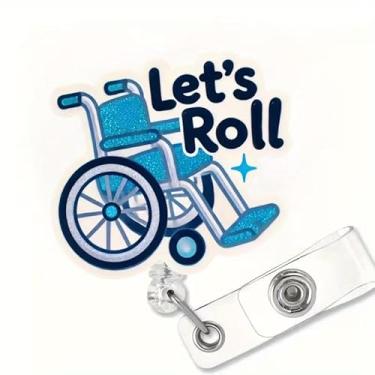 Imagem de Carretel de crachá de cadeira de rodas Funny Let's Roll, suporte retrátil de enfermeira de pacientes com cordão de nylon durável de 61 cm, clipe para crachá de identificação de trabalhador médico para