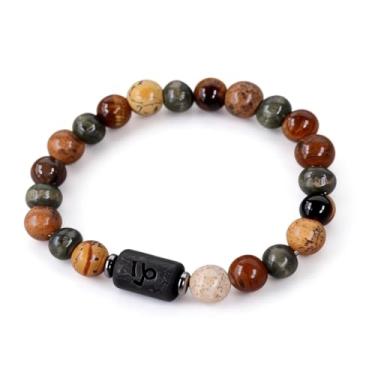 Imagem de Pulseira unissex com contas de olho de tigre do zodíaco | Pulseira de casal feita à mão para homens e mulheres | Presente de joias de amizade astrologia, One Size, Cristal, Sem Pedra Preciosa