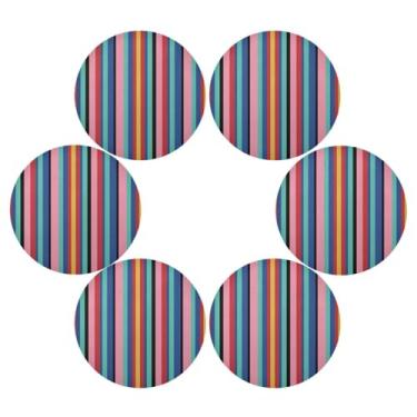 Imagem de Wassud Jogo americano conjunto de 6 tapetes de mesa redondos com listras mexicanas para cozinha e jantar, lavável, resistente ao calor, decoração de mesa 39 cm