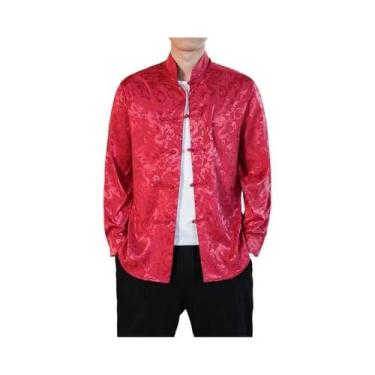 Imagem de Camisa De Seda Branca Com Gola Mandarim Para Homens Tamanho Grande Cam