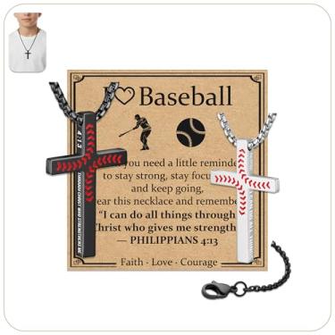 Imagem de JAWOMATY Colar masculino com cruz de futebol, basquete, beisebol, futebol, aço inoxidável, inspiração cristã, com pingente esportivo com 4:13, joia de fé para presente de ano novo, páscoa, batismo