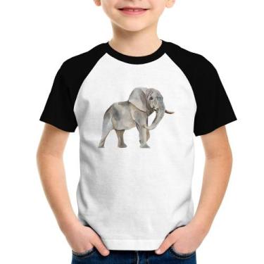 Imagem de Camiseta Raglan Infantil Elefante - Foca na Moda, Branco, Preto, 12