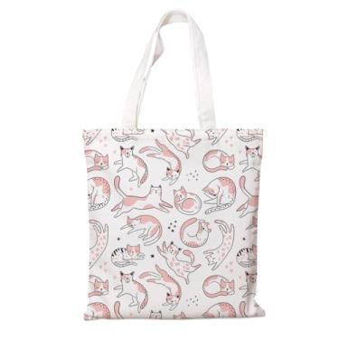 Imagem de Sacola de lona para mulheres, bolsa de algodão adorável para gatos, sacola moderna para compras, trabalho, férias diárias, ótimo presente para amantes de gatos, sacolas de compras de supermercado de