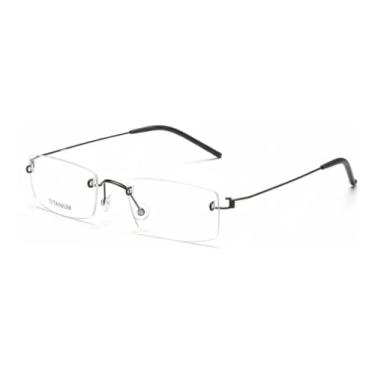 Imagem de Lemone Armação de Óculos de Grau Titânio sem Parafuso, Retangular, Metal, Transparente, Unissex, Adulto, 140mm, Modelo 8009 (Retangular, Preto, 2.50)
