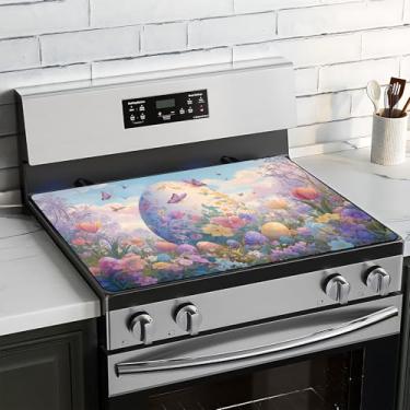 Imagem de BVBOX Capa superior de fogão de Páscoa para fogão elétrico 71 cm x 50 cm almofadas de cobertura superior de fogão de vidro lavável decorativo tapete protetor de fogão para bancadas de cozinha