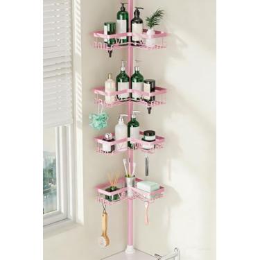 Imagem de DAOYA Suporte de chuveiro de canto - rosa - prateleira organizadora de banheiro ajustável à prova de ferrugem para xampu, rack de chuveiro de 63 a 395 cm para locatários e apartamentos