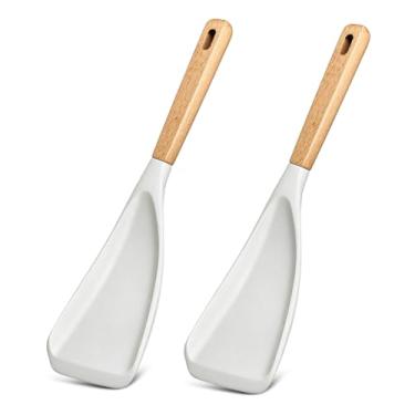 Imagem de Colher de espátula de silicone para panelas antiaderentes, colher de cozinha com cabo de madeira para misturar, colher e servir, sem BPA, design sem costura, branca