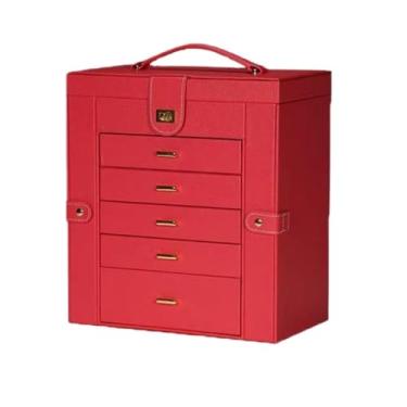 Imagem de Caixa de joias portátil multifuncional – Organizador de grande capacidade de 5 camadas com design de abertura dupla para viagens e armazenamento, ideal para colares, brincos, anéis e muito mais