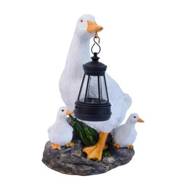 Imagem de Fenteer Estátua de Pato para Jardim com Lanterna Solar - Presente Ideal para Inauguração de Casa - Estatueta de Animal para Jardim - Artesanato Moderno para