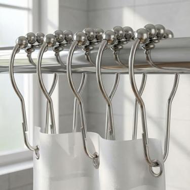 Imagem de Conjunto de 12 ganchos de cortina de chuveiro de aço inoxidável, ganchos decorativos de metal resistente à ferrugem para varões de chuveiro de banheiro, design suave e durável para cortinas e forros