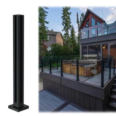 Imagem de Sistema de poste de corrimão quadrado - coluna de balaustrada interna/externa de 65 cm/25,5 pol., grade de deck e cerca para varanda, escadas e jardim - grampos de café profundos incluídos