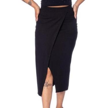 Imagem de Saia Feminina Habana Canelada Midi Preto-Feminino