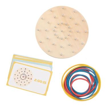 Imagem de oshhni Geoplano de madeira, brinquedo educativo gráfico com faixas e cartões de padrões, jogo de tabuleiro para ensinar as horas e aprender a ver as horas em, Sem Modelo