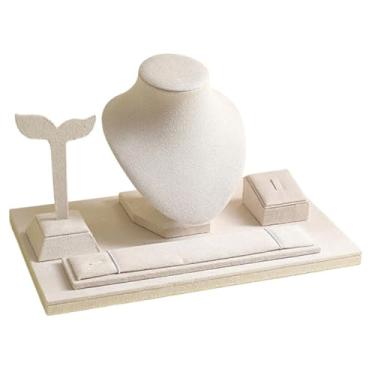 Imagem de YIJU Expositor de Joias, Busto para Colares, Presentes, Decoração Elegante, Organizador de Armazenamento para Quarto Feminino, Loja, Casa e Uso Pessoal, Bege