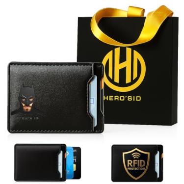 Imagem de Carteira de couro para morcego – Carteira dupla para homem e mulher, máscara de super-herói – Porta-cartões fino, carteira heroica de identificação de morcego - Presente exclusivo de aniversário