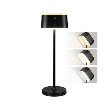 Imagem de C4LIF Pacote com 2 lâmpadas sem fio recarregáveis de dois tons – luminária de mesa portátil preta, recarregável por USB-C, controle de toque, 3 temperaturas de cor, regulação contínua para quarto ou