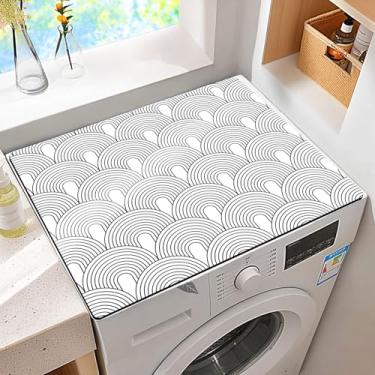 Imagem de Tapete protetor antiderrapante para máquina de lavar e secar roupa à prova de poeira com design arqueado moderno preto e branco universal 59,9 cm x 50 cm para decoração de lavanderia e cozinha