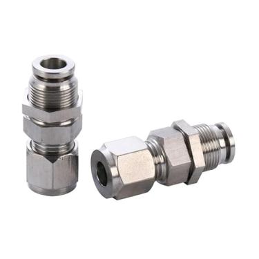 Imagem de Compatível com tubo de 6/8/10/12/14/16 mm Push in x União de compressão anteparo conector de ar rápido pneumático 304 instalação em painel inoxidável (10 mm)
