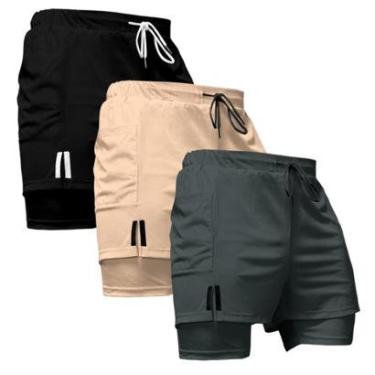 Imagem de Kit 3 Shorts Masculinos de Treino com Forro Interno Faixa Lateral e Ajuste Seguro-Masculino