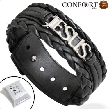 Imagem de Pulseira Ajustável De Couro Marrom e Preto Masculina Pai Ouro Velho Prata-Unissex
