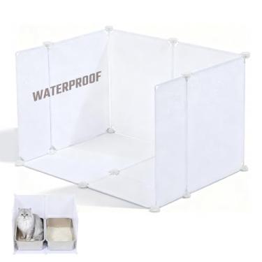 Imagem de Caixa de areia para gatos protetor contra respingos extra grande 77,5 L × 52,4 L x 44,8 cm A, folhas de plástico leve com tapete de areia para gatos fácil de limpar (branco)