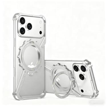 Imagem de HUHUCASE Capa para iPhone 16 Pro Max de 6,9 polegadas, suporte magnético giratório de 360° de titânio sem moldura, capa de telefone militar tipo Z (prata, iPhone 16)