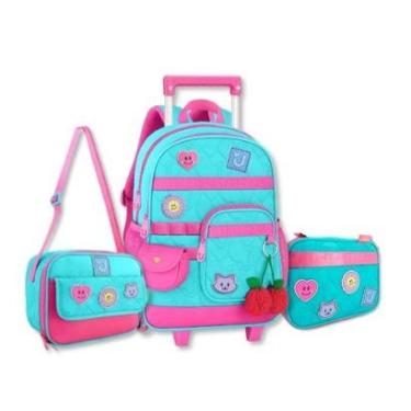 Imagem de Kit Escolar Juju Teofilo Mochila Rodinhas Lancheira e Estojo-Feminino